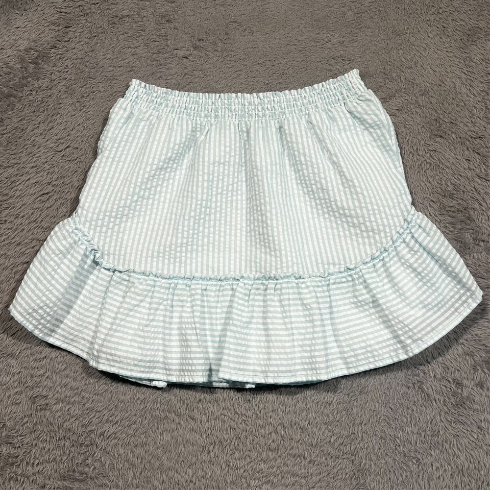 BB Dakota Steve Madden Skirt S Blue Seersucker Preppy Coastal Ruffle Womens